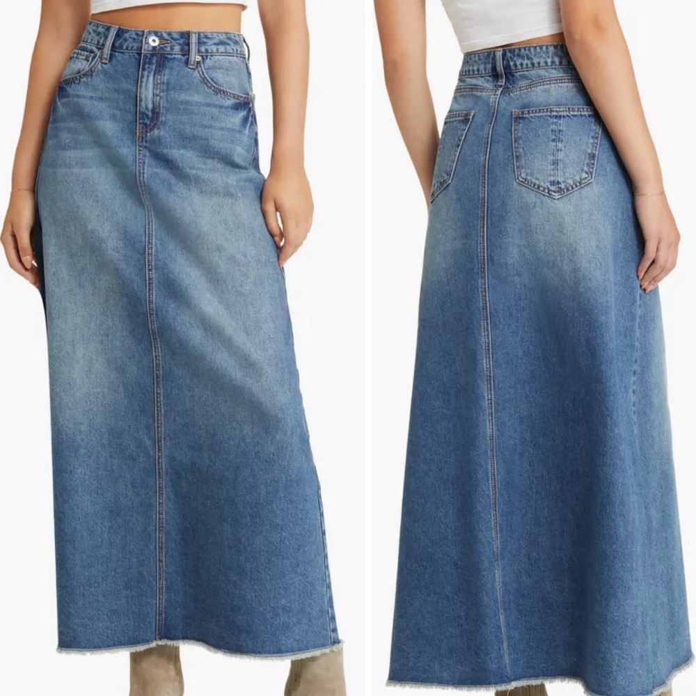 Prosperity Frayed Hem Denim Maxi Skirt from Nordstrom
